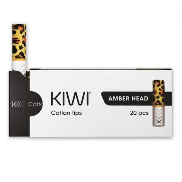 KIWI Filter Tips Amber Head Packung KIWI Amber Head Filter Tips mit 20 Stück, weißer Hintergrund mit schwarzem und braunem Muster auf den Filterspitzen.