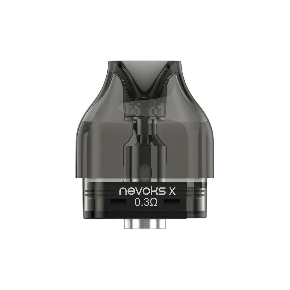 Nevoks X Pod 0,3 Ohm, transparentes Gehäuse, mit sichtbarer Beschriftung und centralem Coil-Element.
