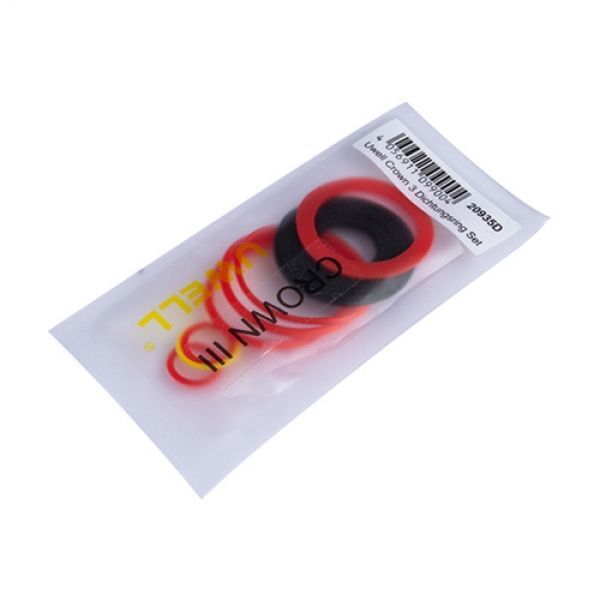 Uwell Crown III 3 Dichtungsring Set Uwell Crown III 3 Dichtungsring Set in rot und schwarz, verpackt mit sichtbarem Barcode und Produktnamen auf der Verpackung.