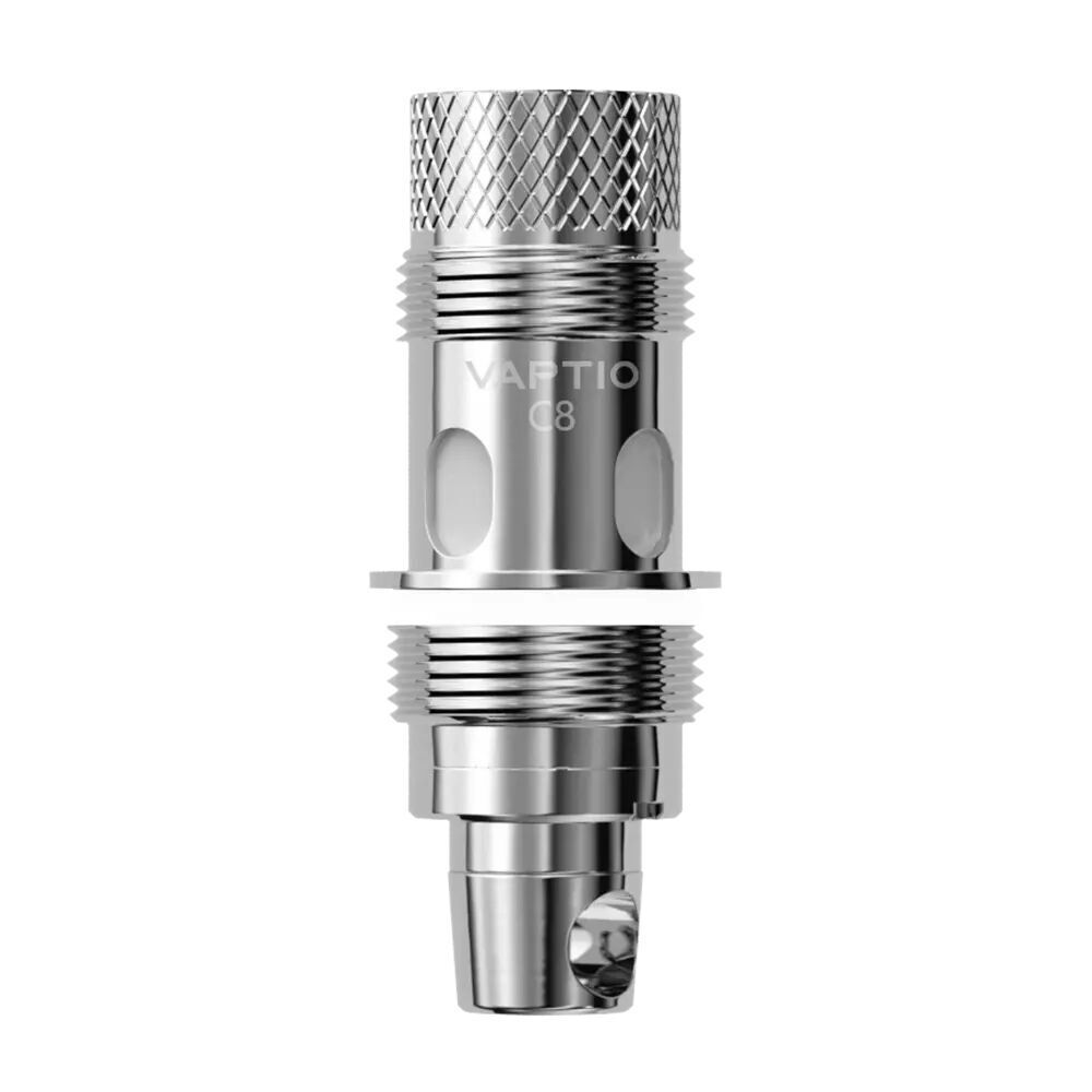 Vaptio Cosmo C8 0,4 Ohm Siebverdampferkopf Vaptio Cosmo C8 Verdampferkopf in silberner Optik mit Riffelstruktur und Beschriftung, geeignet für 0,4 Ohm Widerstand