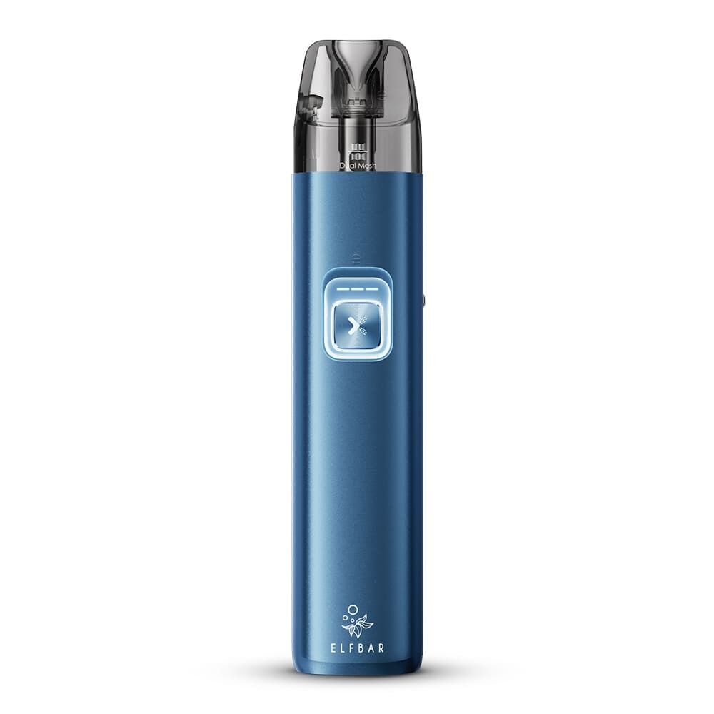 Elfbar Elfx 2 Pod Kit Elfbar Elfx 2 Pod Kit in Ocean Blue mit beleuchtetem Button, durchsichtigem Mundstück und markantem Logo unten.
