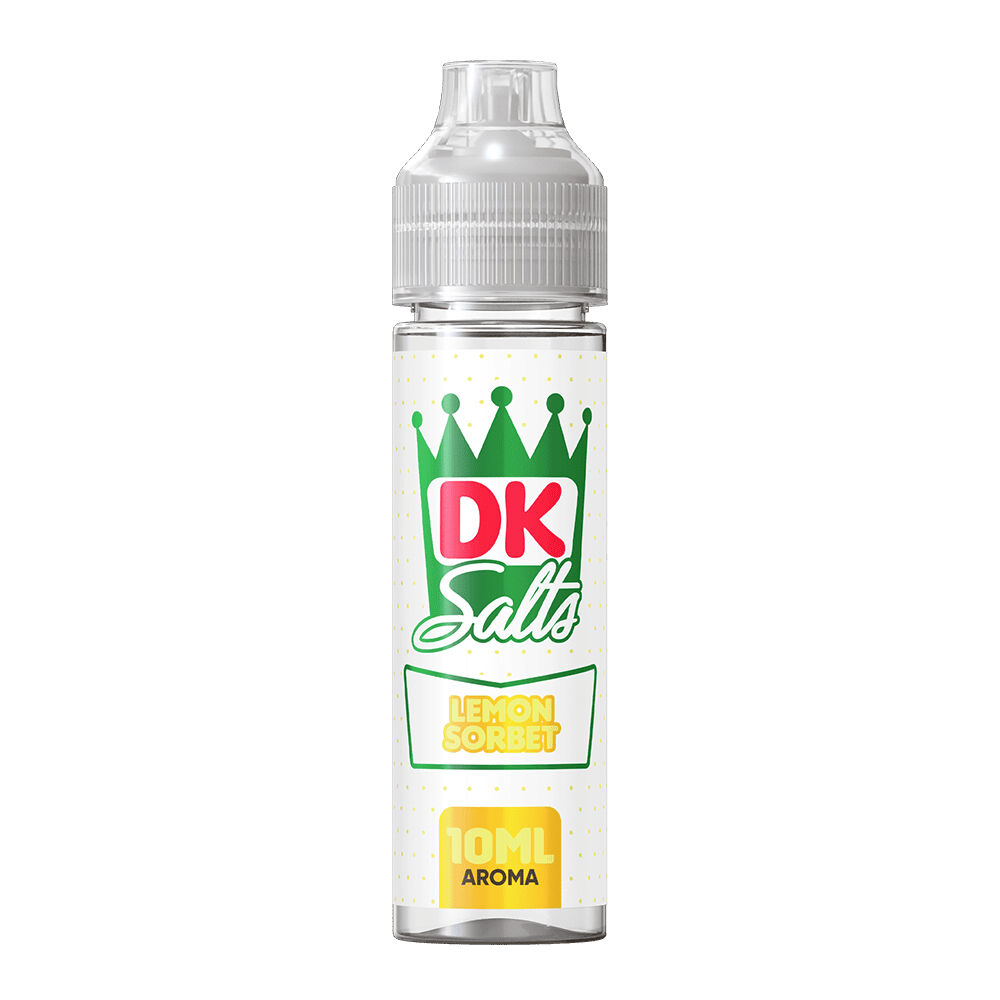 DK305 DK Salts Aroma-Flasche mit Lemon Sorbet Schriftzug und grünem Kronenlogo, 10ml Aroma, weißer Hintergrund.