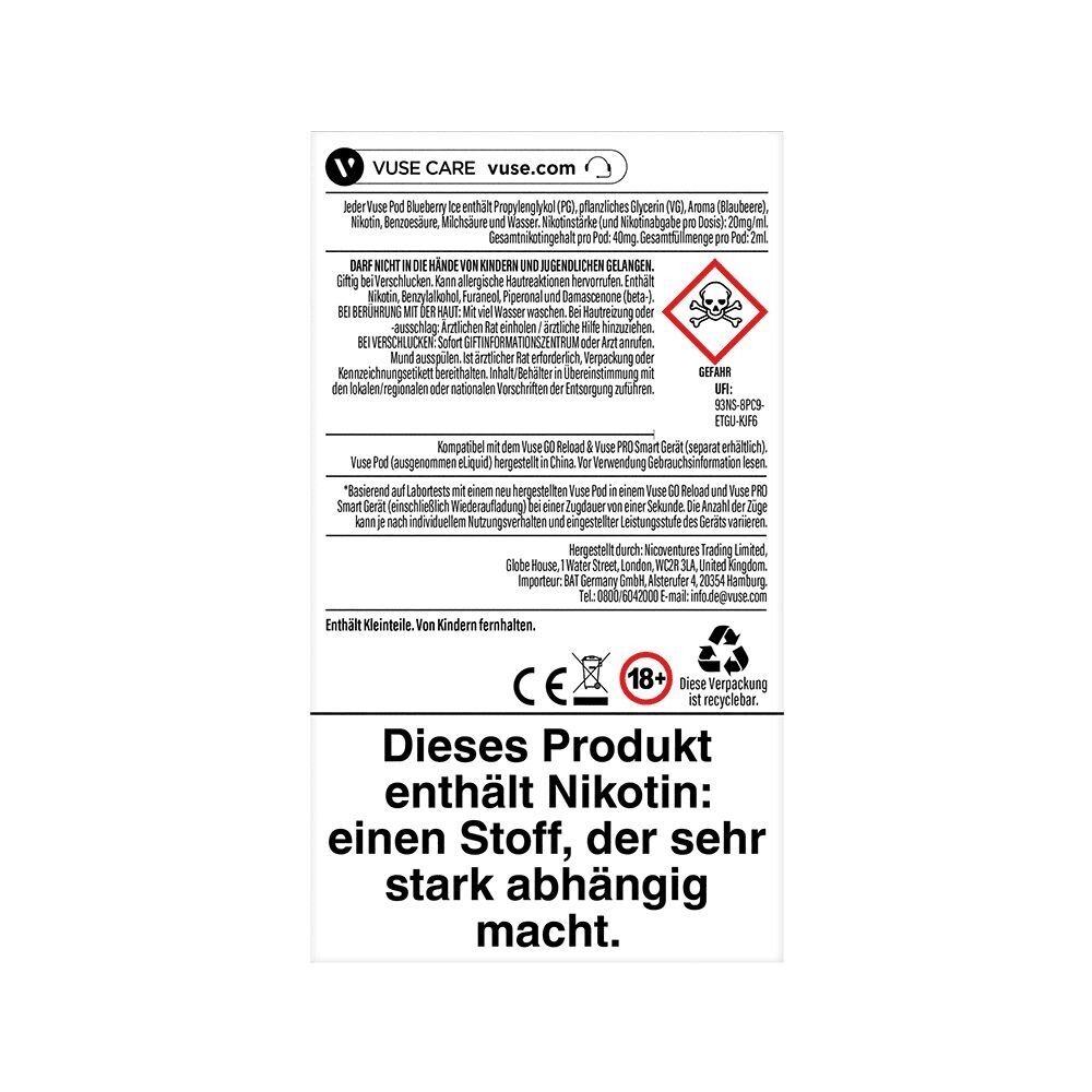 Vuse Pods - Blueberry Ice 0mg