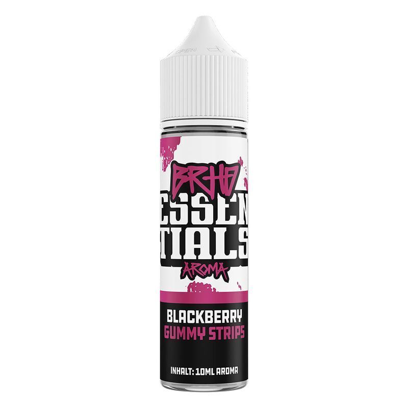 Aroma Blackberry Gummy Strips von BRHD Flasche mit BRHD Essentials Aroma, Blackberry Gummy Strips, 10 ml, vor weißem Hintergrund.