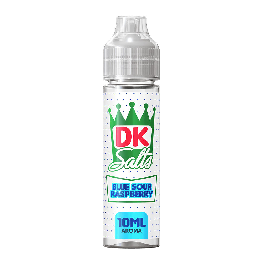 DK303 DK Salts Aroma-Flasche mit blauem Aufdruck Blue Sour Raspberry, 10ml Inhalt und grünem Kronenlogo auf weißem Hintergrund