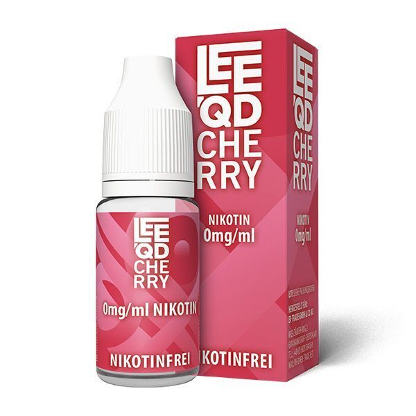 Liquid Fruits Cherry - Leeqd Leeqd Liquid Fruits Cherry nikotinfrei, 0mg/ml, weiße Flasche und roter Karton mit Branding und stilisiertem Design