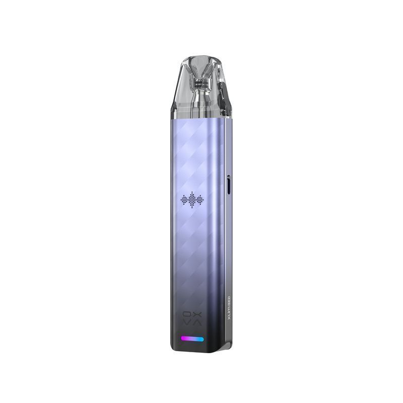 Oxva Xlim SE 2 Pod Kit in Schwarz-Blau mit transparentem Mundstück, schmalem Design und integriertem LED-Streifen am unteren Ende.