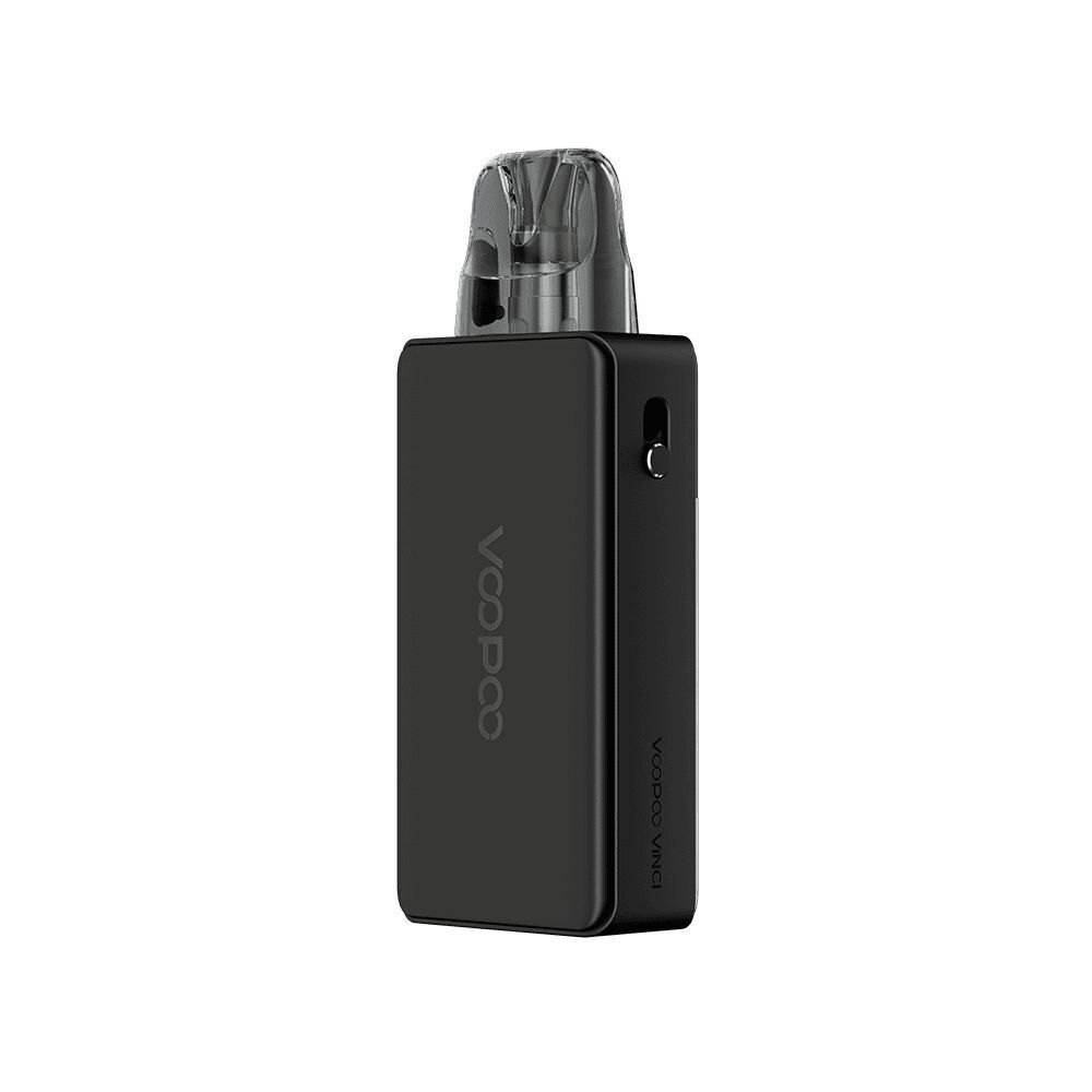 Voopoo Vinci E120 Pod Kit - Spray Black Voopoo Vinci E120 Pod Kit in Schwarz mit durchsichtigem Mundstück und seitlichem Branding "Voopoo Vinci" auf der schwarzen Oberfläche.