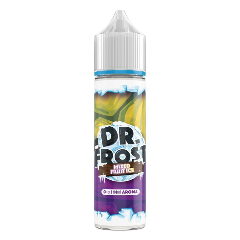 Aroma Mixed Fruit von Dr. Frost Flasche Dr. Frost Aroma Mixed Fruit Ice mit buntem Etikett, 0mg, 14ml Aroma, blau-weiße Eis-Optik, Deckel grau-transparent