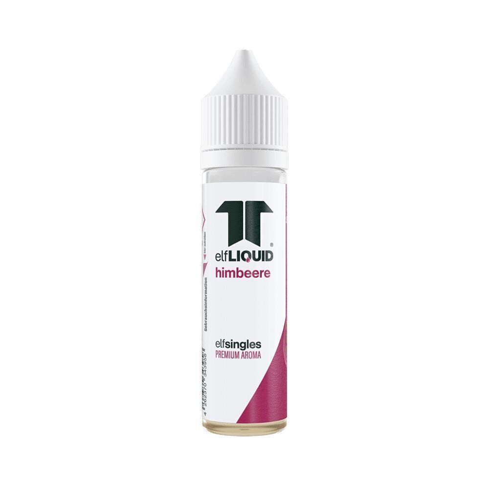 Elf Liquid Aroma - Himbeere Elf Liquid Aroma Flasche mit Himbeere-Geschmack, weiße Verpackung mit pinken Akzenten und der Aufschrift "elfLIQUID himbeere".