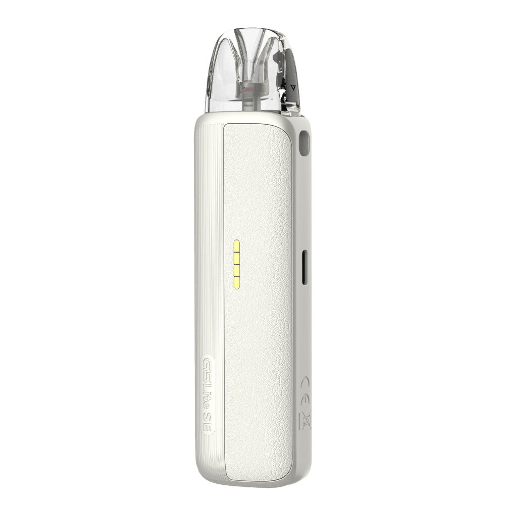 Uwell Caliburn G5 Lite SE Pod Kit Uwell Caliburn G5 Lite SE Pod Kit in weiß mit ledriger Textur, sichtbarem gelbem Indikator, durchsichtigem Mundstück und seitlichem Knopf