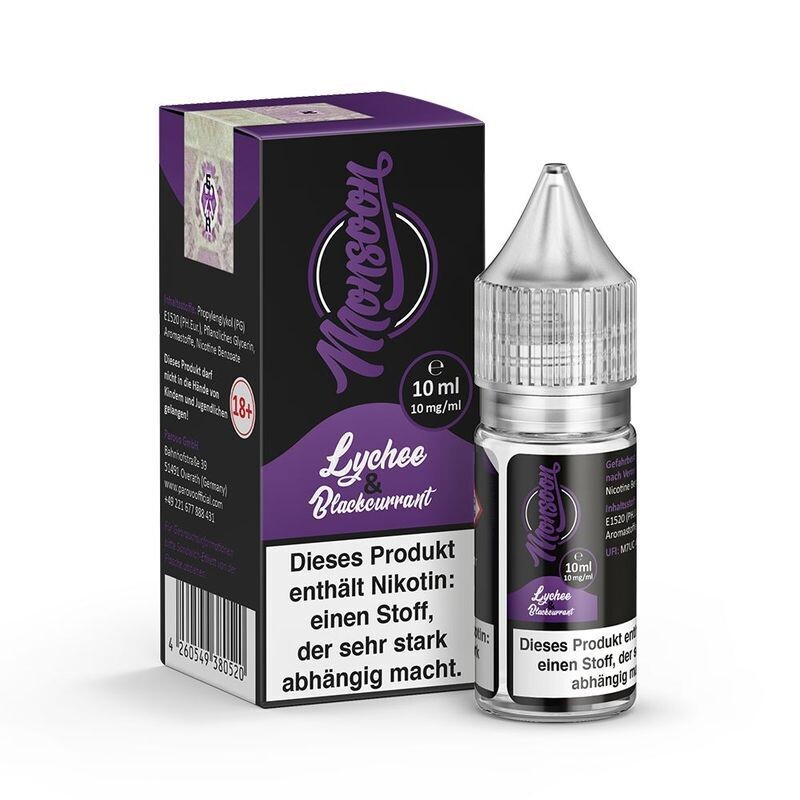 Liquid Lychee & Blackcurrant mit 10mg Nikotin von Monsoon