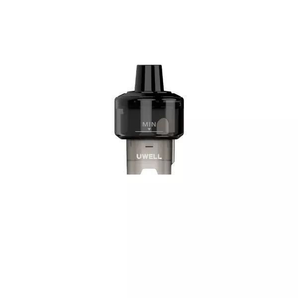 Uwell Crown M Leerpod Uwell Crown M Leerpod mit schwarzem Mundstück, durchsichtigem Gehäuse und sichtbarem Uwell-Logo.
