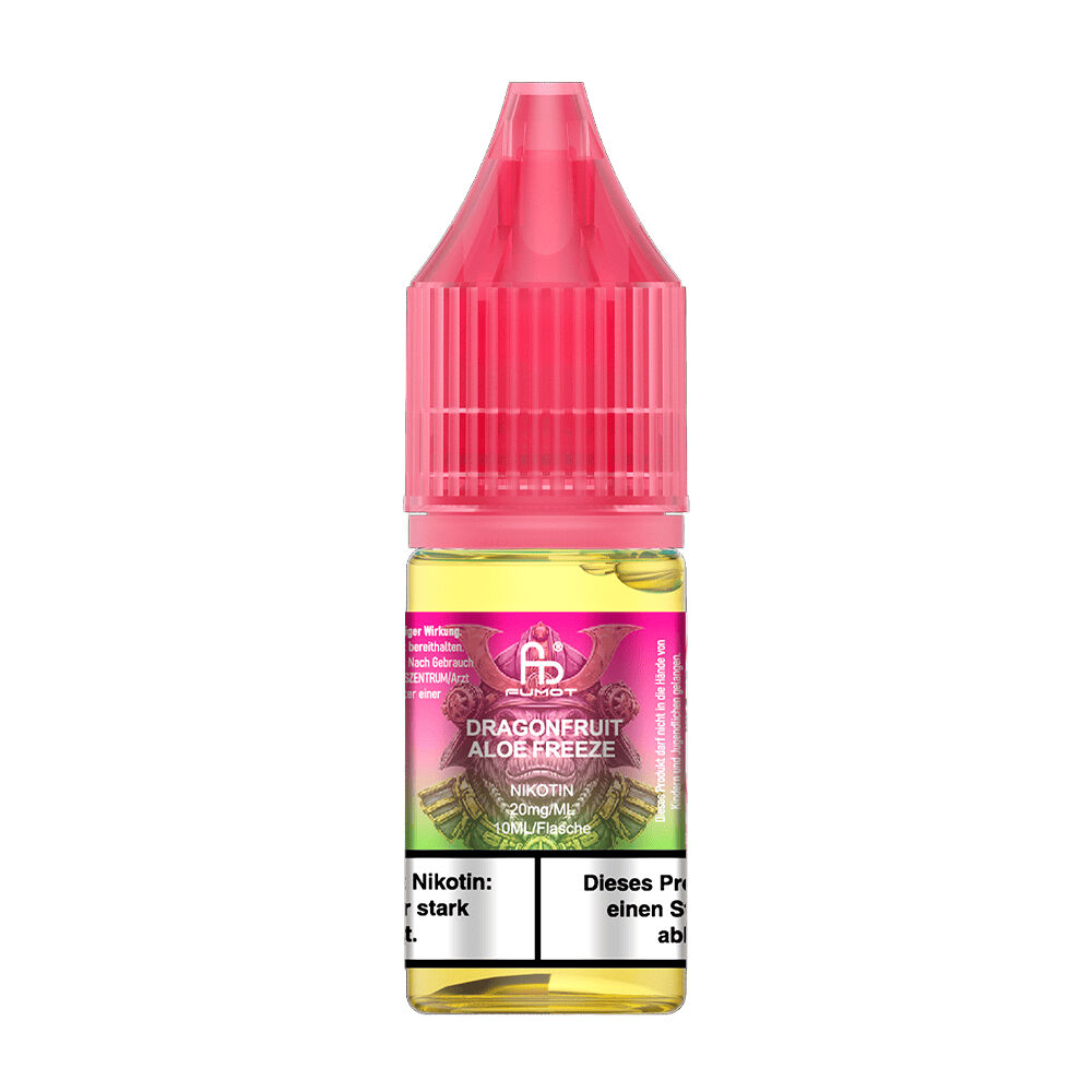 RandM Tornado Nikotinsalz Liquid Flasche mit pinkem Deckel, darauf Etikett "Dragonfruit Aloe Freeze", Nikotin 20mg/ml, 10ml-Inhalt, RandM Logo sichtbar.