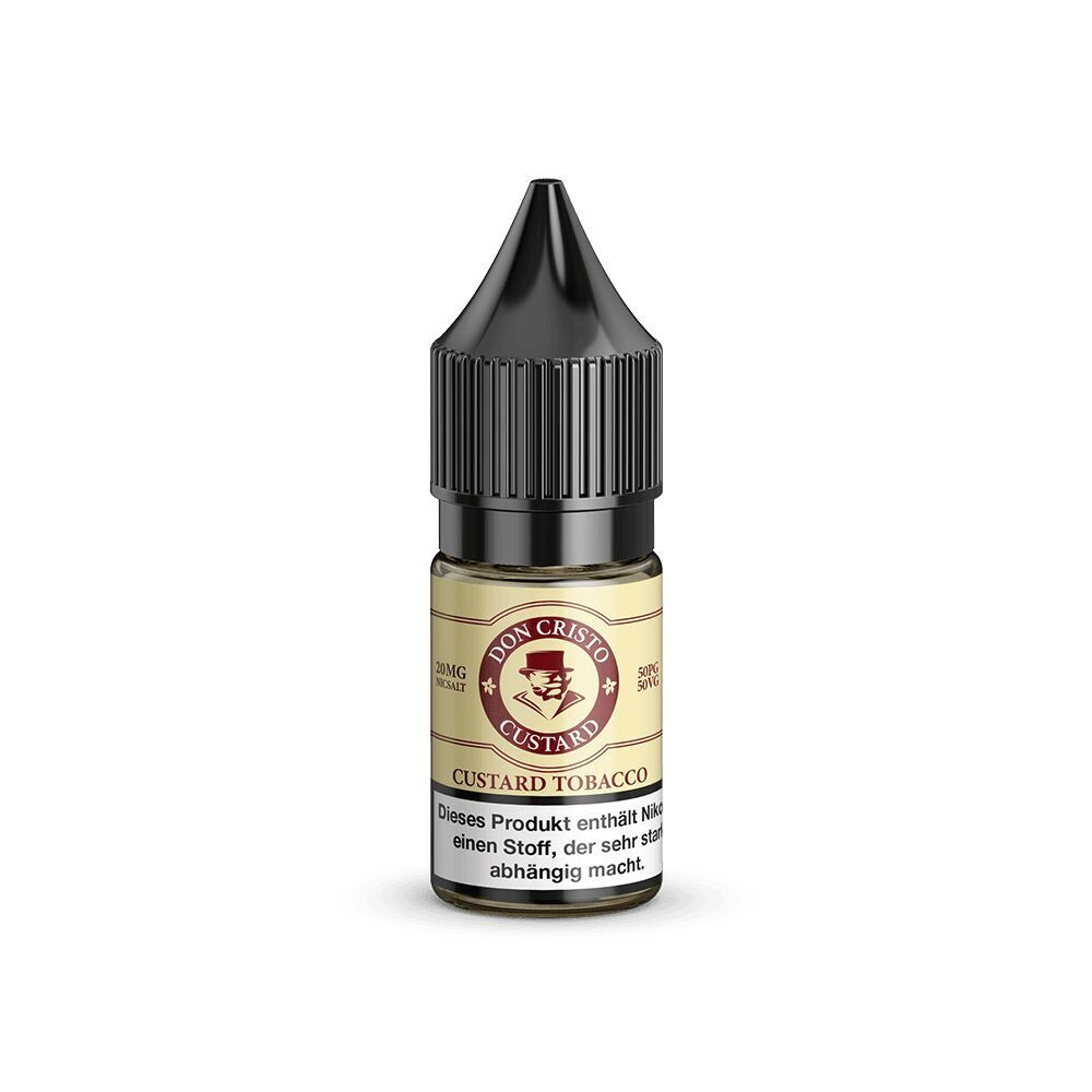 Liquid Don Cristo Custard 20mg - PG/VG Labs Don Cristo Nikotinsalz Custard 20mg in einer kleinen Flasche mit schwarzem Verschluss und Warnhinweis auf der Verpackung