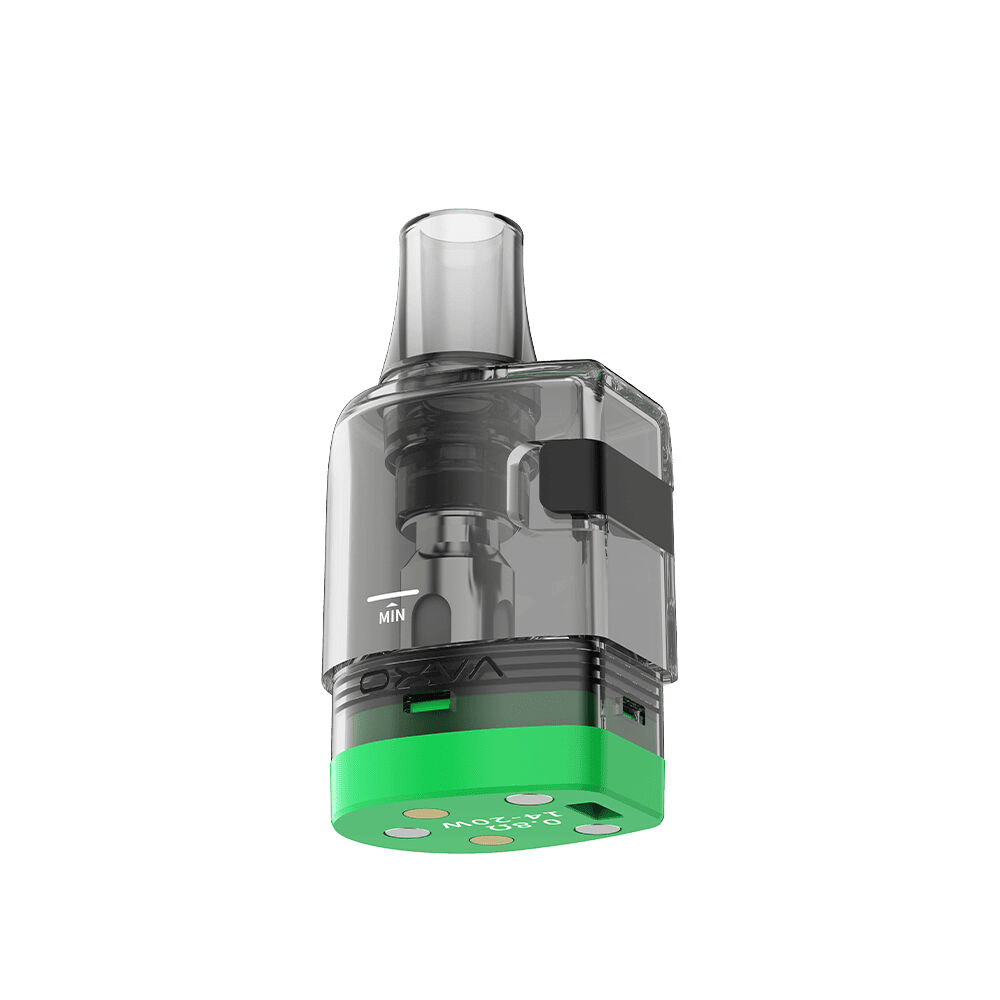 Oxva Oneo Pro Pods mit Coil Oxva Oneo Pro Pod mit Coil (0,8 Ohm), transparentes Gehäuse, schwarzer Streifen, grüner Boden mit Aufschrift "Oxva" und "5-20W".
