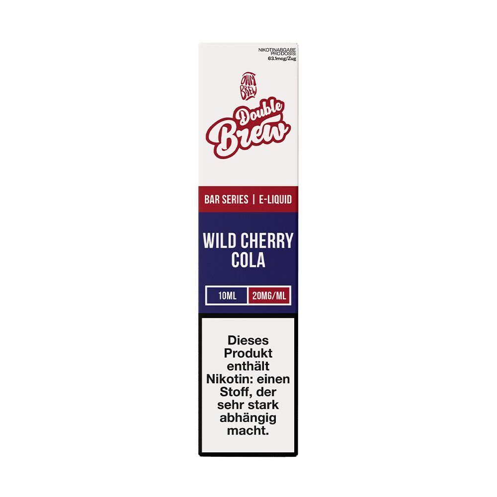 Nikotinsalz E-Liquid Double Brew Wild Cherry Cola 20mg/ml, 10ml, mit Warnhinweis zu Nikotinsuchtgefahr auf der Verpackung.