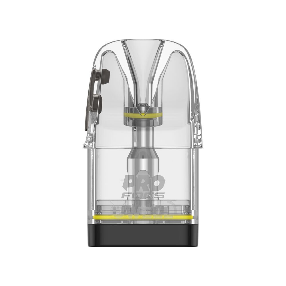 Uwell Caliburn G4 Pods mit Coil - 0,9 Ohm Uwell Caliburn G4 Pod mit sichtbarer Coil und gelben Akzenten in einer transparenten Hülle, begleitet von „PRO-FOCS“-Aufdruck.