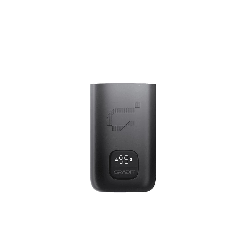 Grabit Max EasyLiQ Akkuträger Schwarzer Grabit Max EasyLiQ Akkuträger mit digitaler Anzeige zeigt "99" und Logo auf der Front.