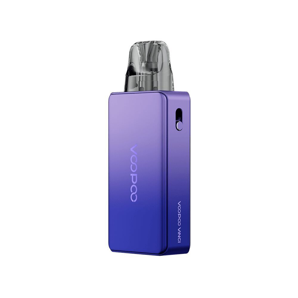 Voopoo Vinci E120 Pod Kit - Star Purple Voopoo Vinci E120 Pod Kit in Star Purple, rechteckig, mit sichtbarem Pod und einem Knopf an der Seite, Branding auf der Vorderseite