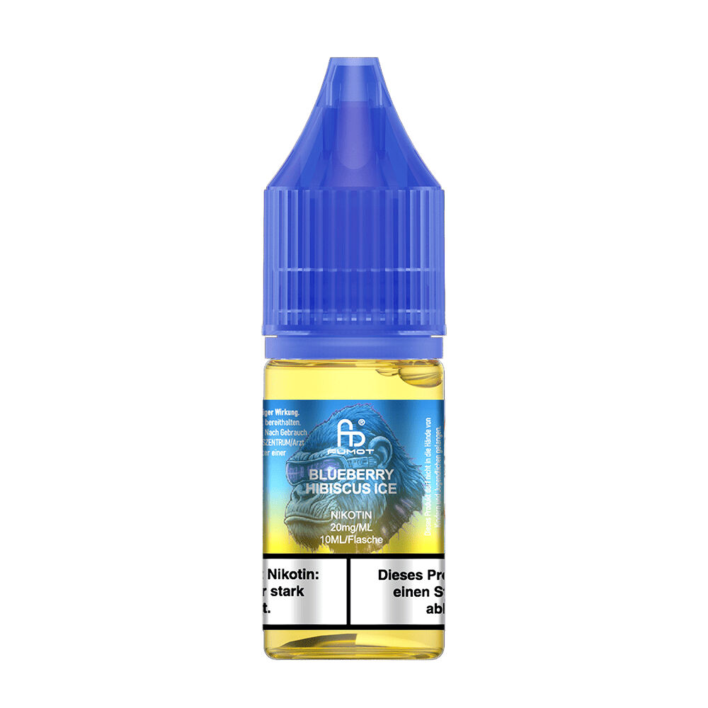 RandM Tornado Nikotinsalz Liquid Flasche mit blauem Deckel, Etikett "Blueberry Hibiscus Ice", Inhalt 20mg Nikotin pro ml, 10ml Liquid