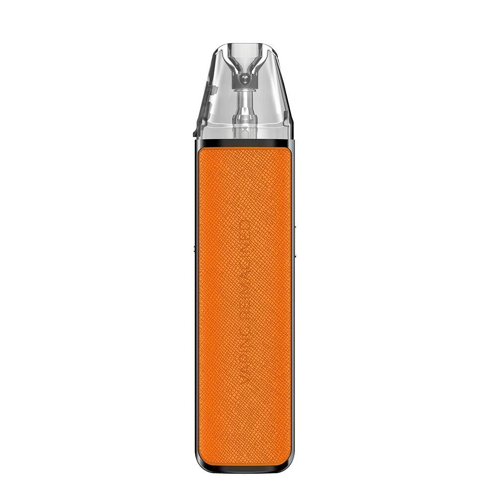 Oxva NeXLIM Pod Kit in Coral Orange mit strukturiertem, leuchtend orangen Gehäuse und transparentem oberen Teil.