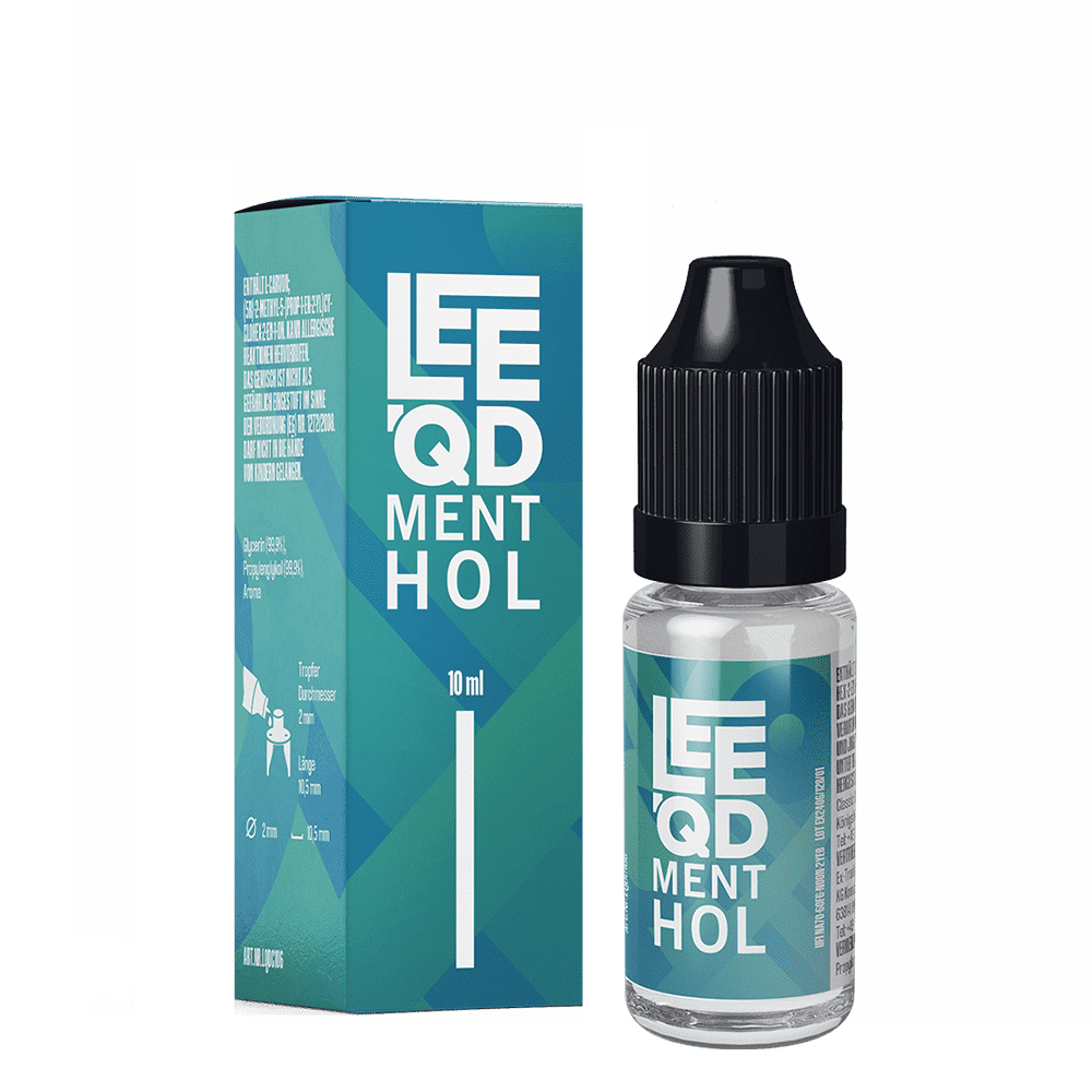 Liquid Fresh Menthol 0mg - Leeqd Leeqd Menthol Liquid Flasche und Verpackung mit blauem Design und weißer Schrift, 10 ml Inhalt.