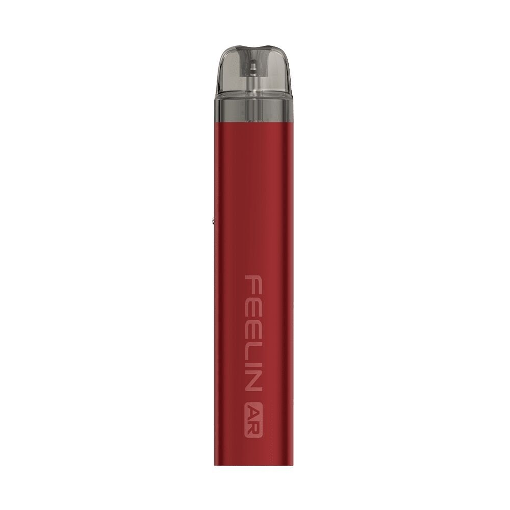 Nevoks Feelin AR Pod Kit in Burgundy Red mit transparentem Mundstück und vertikalem Text "FEELIN AR" auf der Vorderseite.