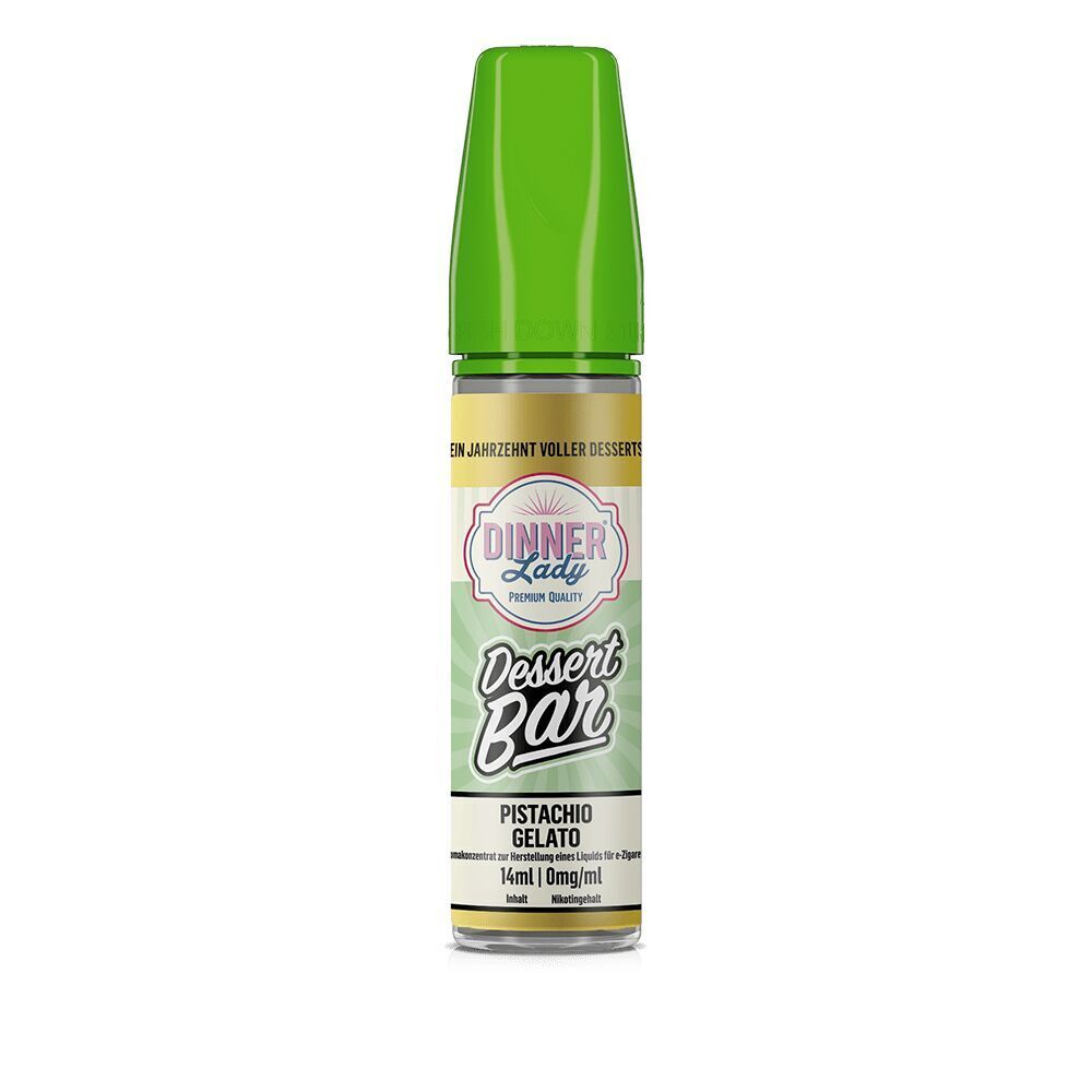 Aroma Pistachio Gelato - Dinner Lady Dinner Lady Aroma Pistachio Gelato Flasche mit grünem Deckel und Beschriftung „Dessert Bar“, 14ml, 0mg/ml Nikotingehalt