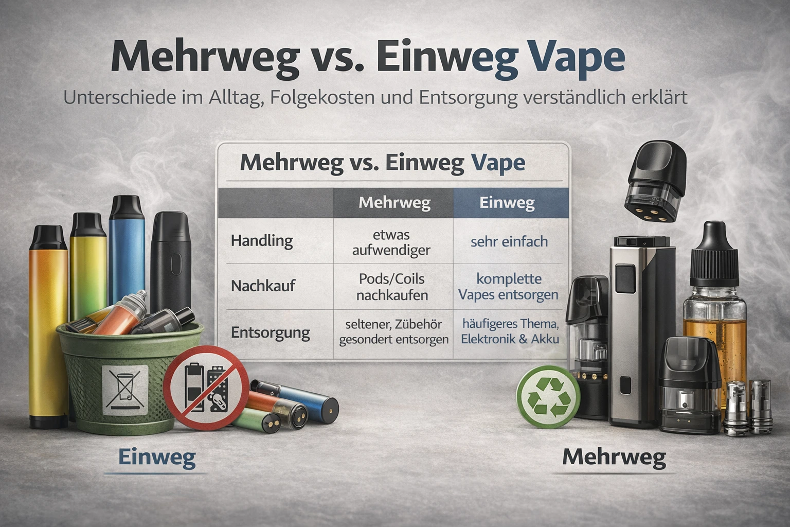 Mehrweg vs. Einweg Vape: Unterschiede im Alltag, Folgekosten und Entsorgung verständlich erklärt