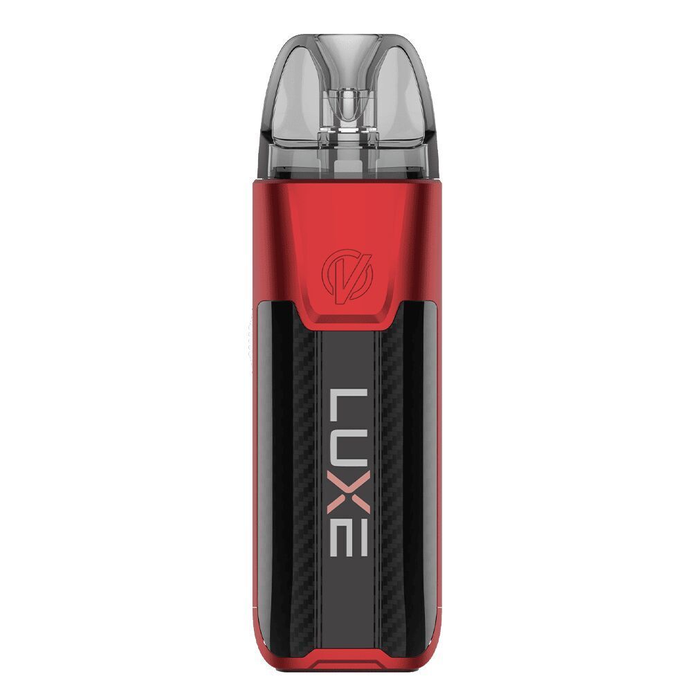 Vaporesso Luxe XR Max 2 Pod Kit - Red Vaporesso Luxe XR Max 2 Pod Kit in Rot mit durchsichtigem Mundstück, vertikalem Luxe-Logo und Carbon-Elementen auf der Vorderseite