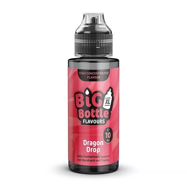Aroma Dragon Drop von Big Bottle Flavours Flasche Big Bottle Flavours Aroma Dragon Drop, 10 ml, mit rotem Etikett, konzentrierter Geschmack von süßer Drachenfrucht und Sternfrucht.