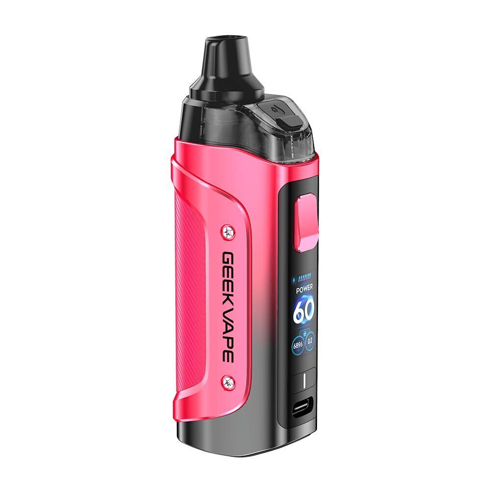Geekvape Aegis Boost 3 Pod Kit in der Farbe Midnight Red Geekvape Aegis Boost 3 Pod Kit in rot mit schwarzem Mundstück, sichtbarem Display mit "Power 60" Anzeige, Schriftzug "GEEKVAPE" auf der Seite