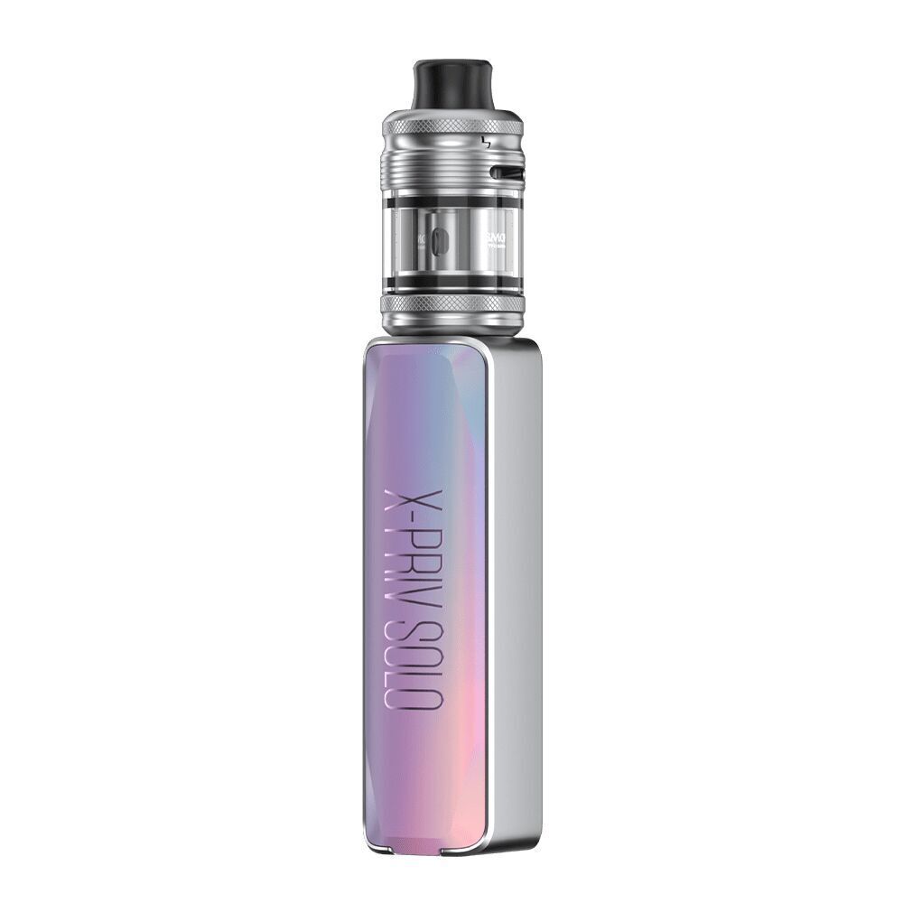 Smok X-Priv Solo Box Kit in Purple mit schimmerndem Finish und silbernem Tank, darauf steht "X-PRIV SOLO" auf der Vorderseite.