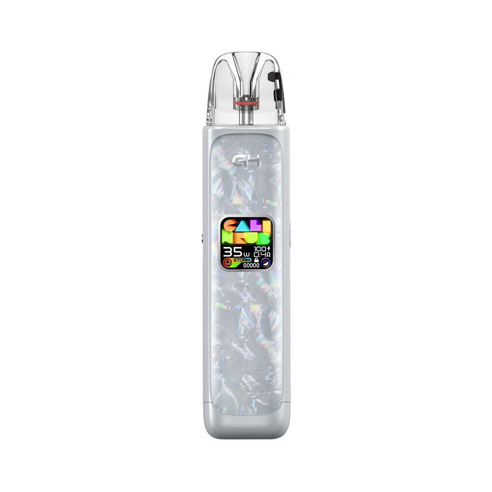 Uwell Caliburn G4 Pod Kit - Karst Grey Uwell Caliburn G4 Pod Kit in Karst Grey mit schimmernder Oberfläche und farbigem Display mit Infos zu Watt, Akku und Zügen.