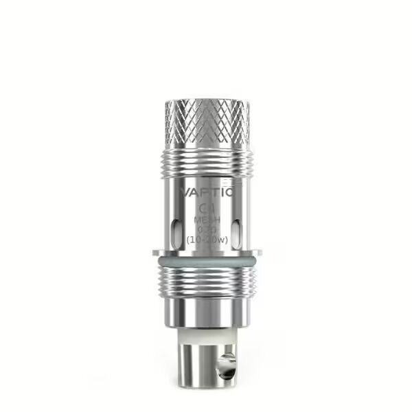 Vaptio Cosmo Coil C4 0,7 Ohm in silberner Farbe mit strukturierter Oberfläche und eingraviertem Logo sichtbar.