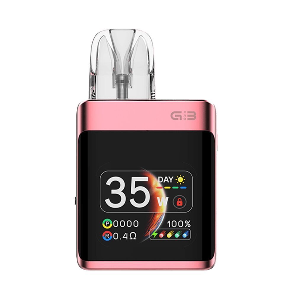Uwell Caliburn G3 Pro Koko Pod Kit in der Farbe Rose Pink Uwell Caliburn G3 Pro Koko Pod Kit in Rose Pink mit Displayanzeige: 35 Watt, Akkustand bei 100%, und weiteren Betriebsdetails.