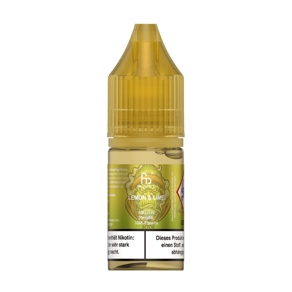 RandM Tornado Nikotinsalz Liquid RandM Tornado Nikotinsalz Liquid Flasche, Lemon Lime Geschmacksrichtung, 20mg Nikotin, 10ml Volumen, mit gelbem Schraubverschluss und Etikett.