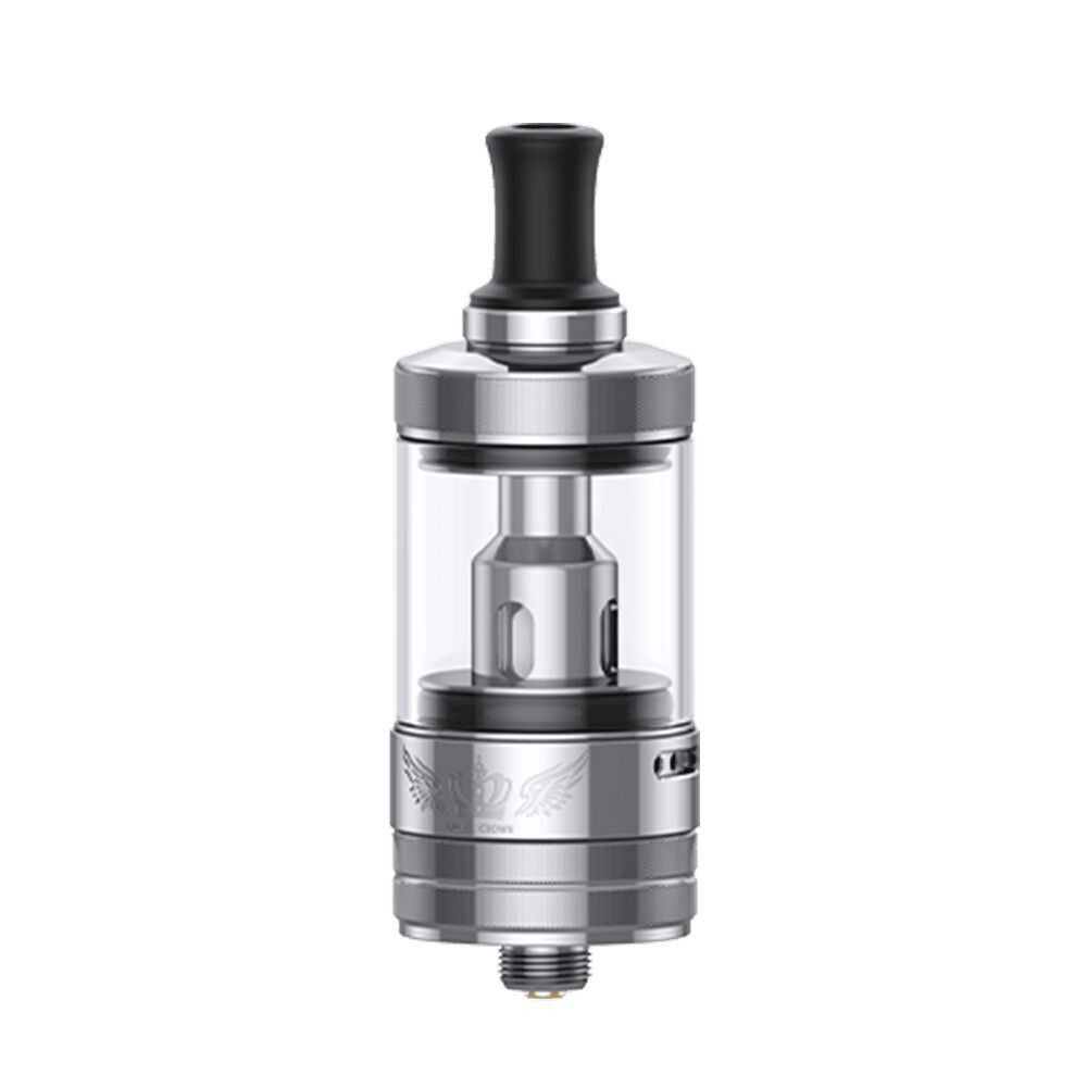 Uwell Crown Nano MTL Tank - Silver Uwell Crown Nano MTL Tank in Silber mit schwarzem Mundstück, transparentem Glas und dekorativen Gravuren am unteren Rand.