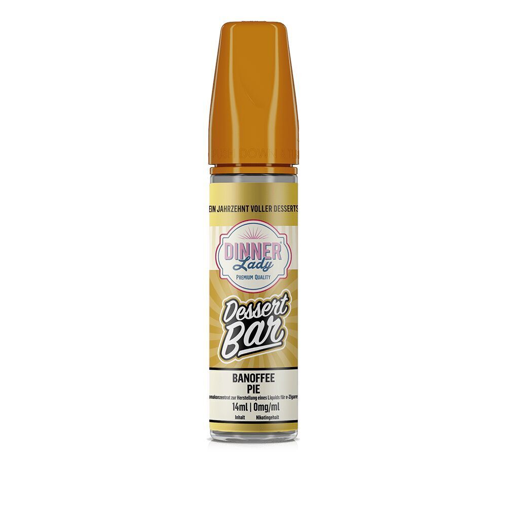 Aroma Banoffee Pie - Dinner Lady Dinner Lady Aroma - Banoffee Pie, Dessert Bar Liquidflasche mit gelbem Deckel und 14 ml Volumen, 0 mg/ml Nikotingehalt