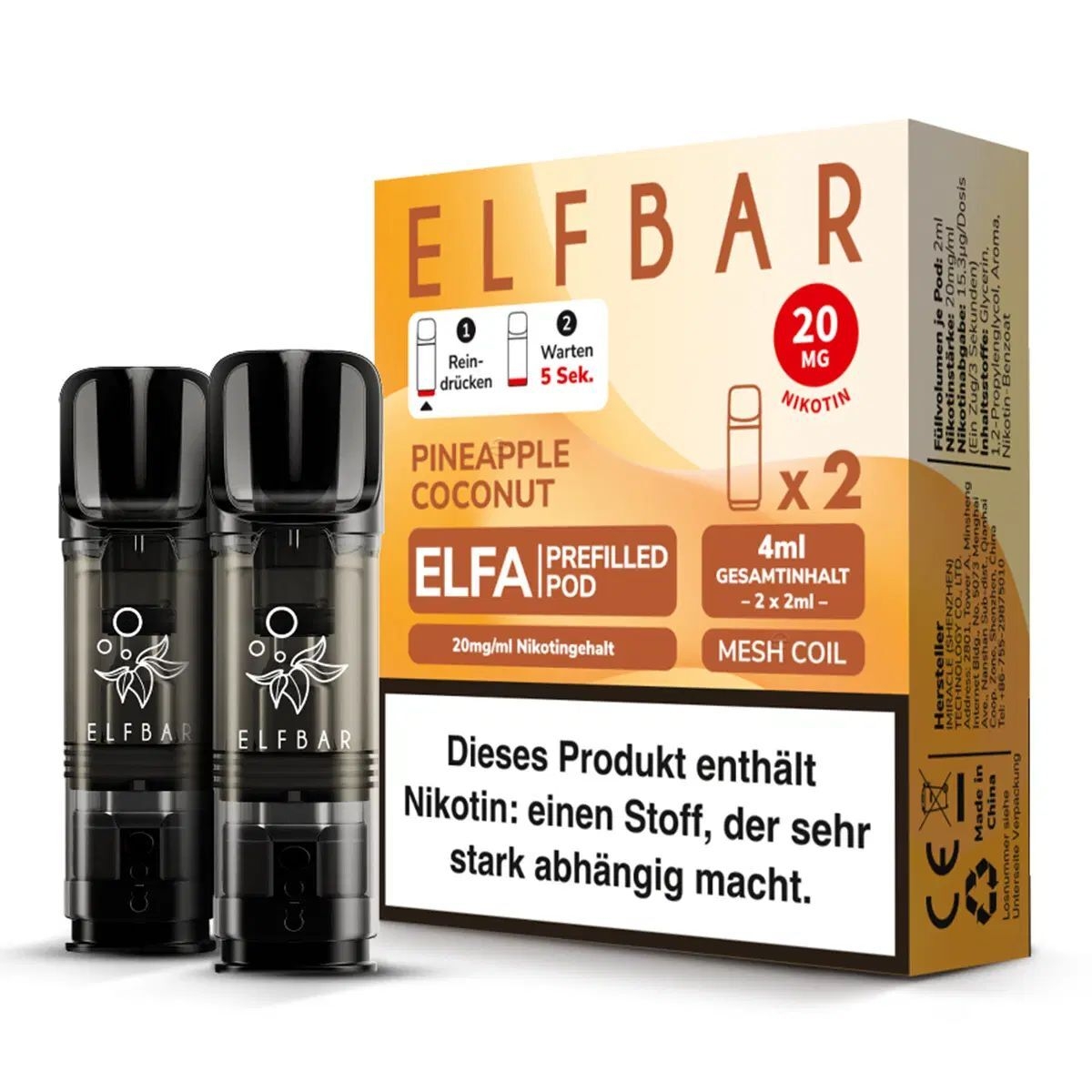 Pineapple Coconut Elfa Pods von Elfbar 20mg Elfa Pods von Elfbar - alle Sorten - Mit Nikotin