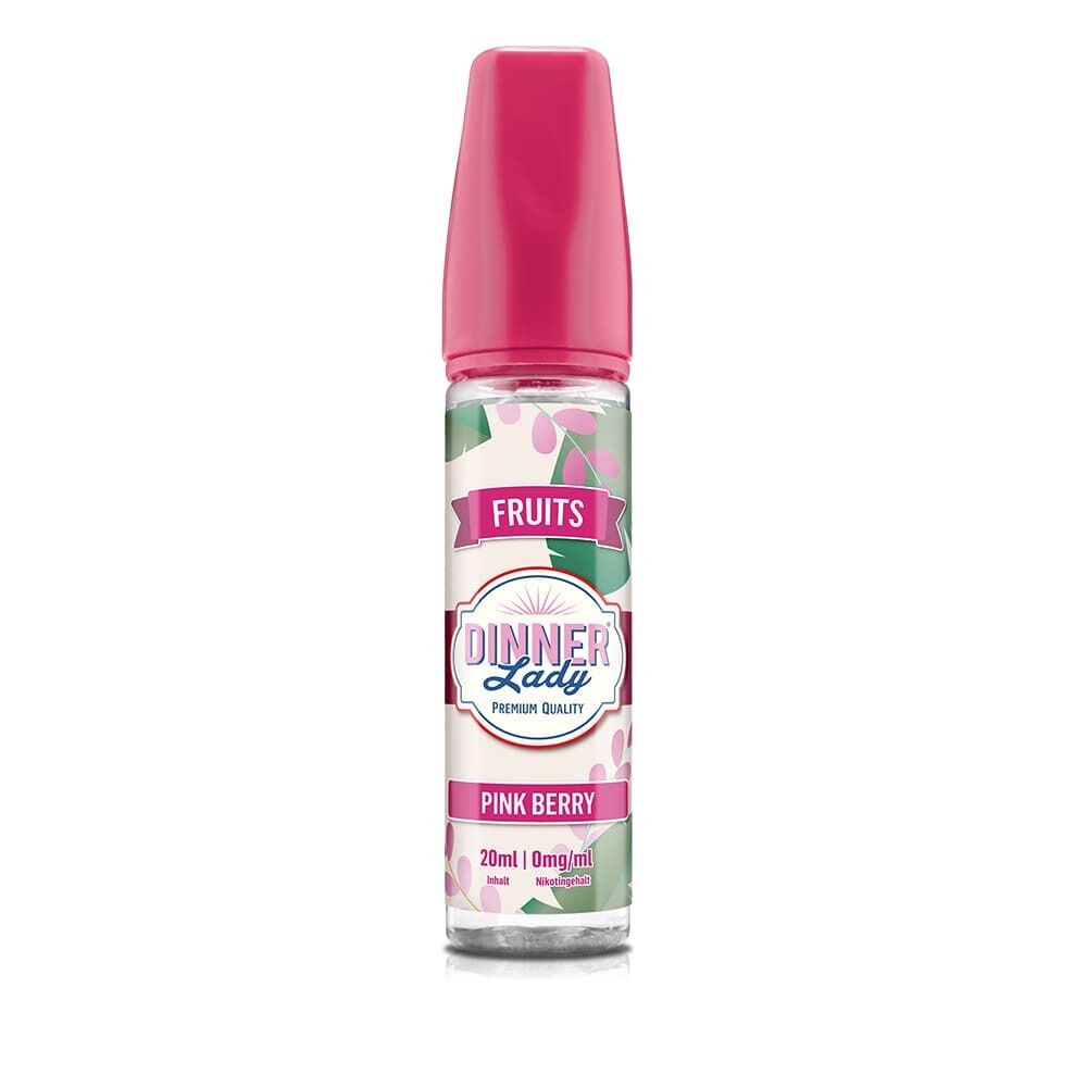 Aroma Pink Berry von Dinner Lady Dinner Lady Aroma Pink Berry Flasche mit pinkem Verschluss, auf dem Etikett steht "Fruits" und "Pink Berry", Inhalt 20ml, 0mg/ml Nikotingehalt