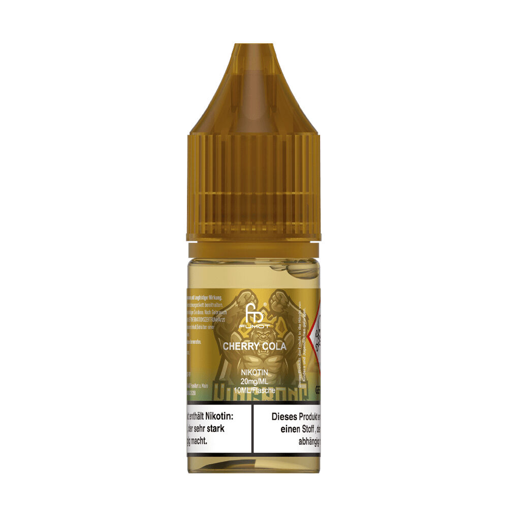 RandM Tornado Nikotinsalz Liquid Braune Flasche RandM Tornado Nikotinsalz Liquid Cherry Cola, 20mg Nikotin, mit Etikett und Nikotin-Warnhinweis.