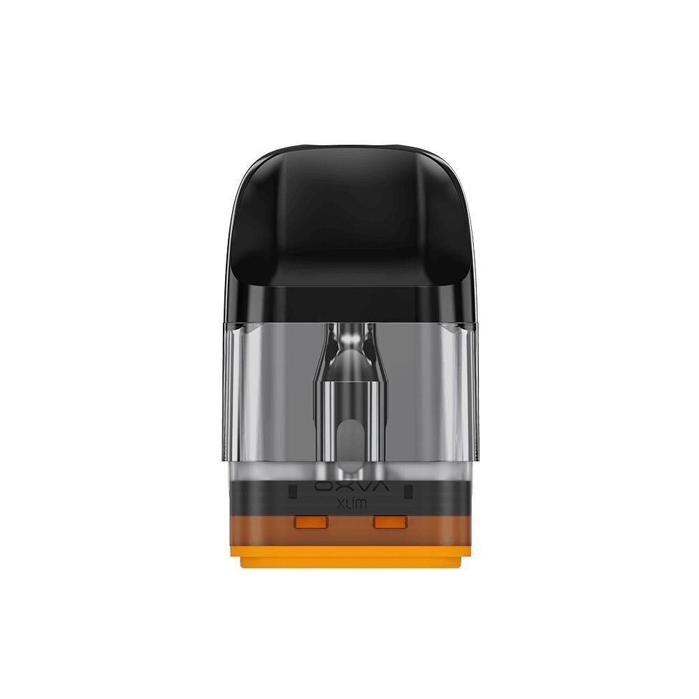 Oxva Xlim EZ Pod mit klarer Kapsel, schwarzem Mundstück und orangem Boden; sichtbare Coil-Struktur im Inneren.