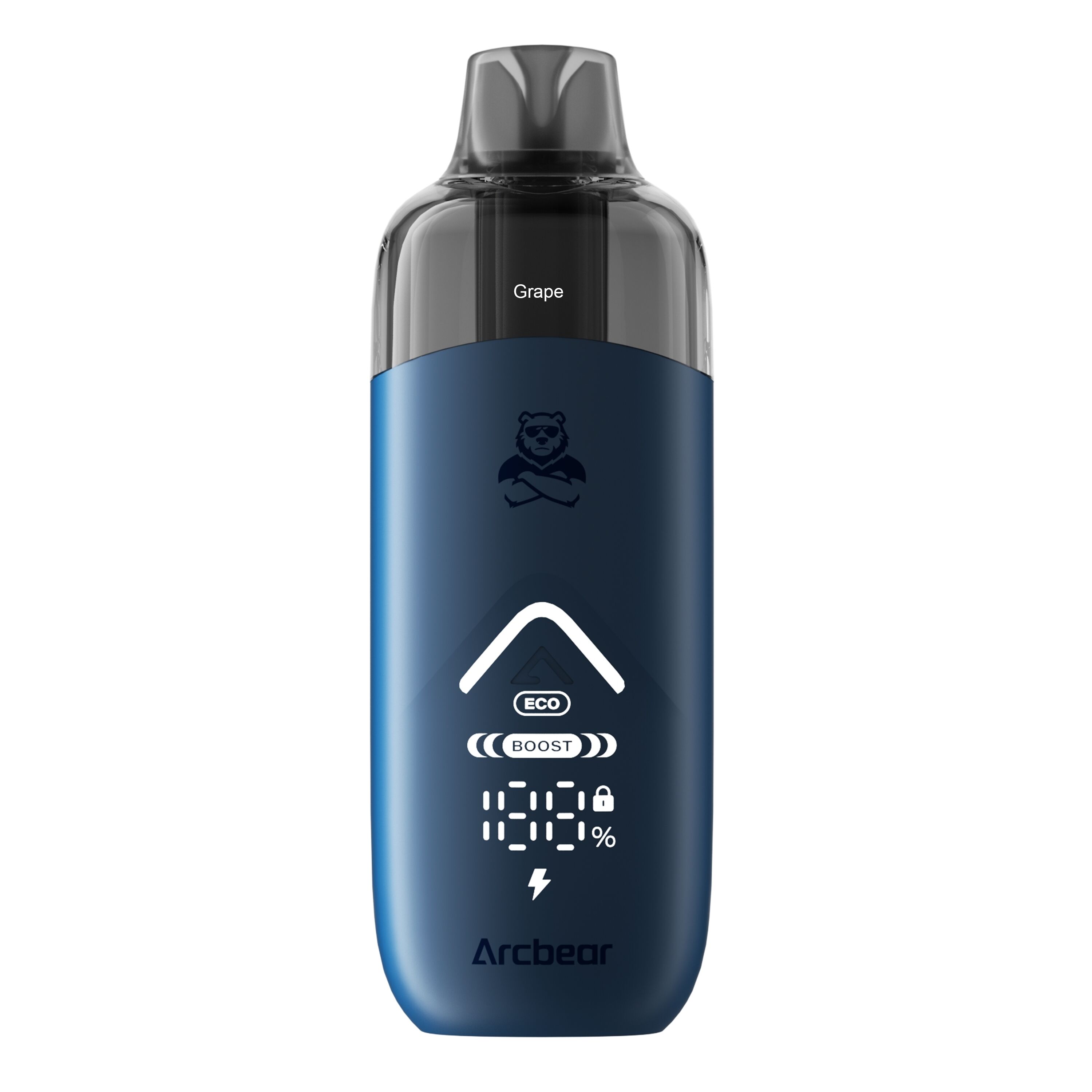 Arcbear Pro 15000 Set - Grape Ice 20mg Arcbear Pro 15000 Set - Grape Ice 20mg, ein blaues Gerät mit Displayanzeige, ECO- und BOOST-Funktion sowie Batteriestatus in Prozent.