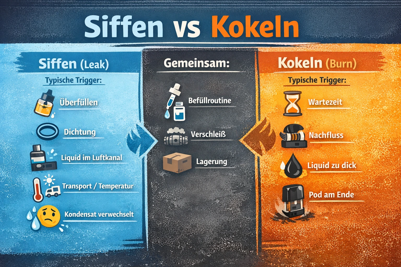 unterschied zwischen siffen und kokeln grafisch dargestellt