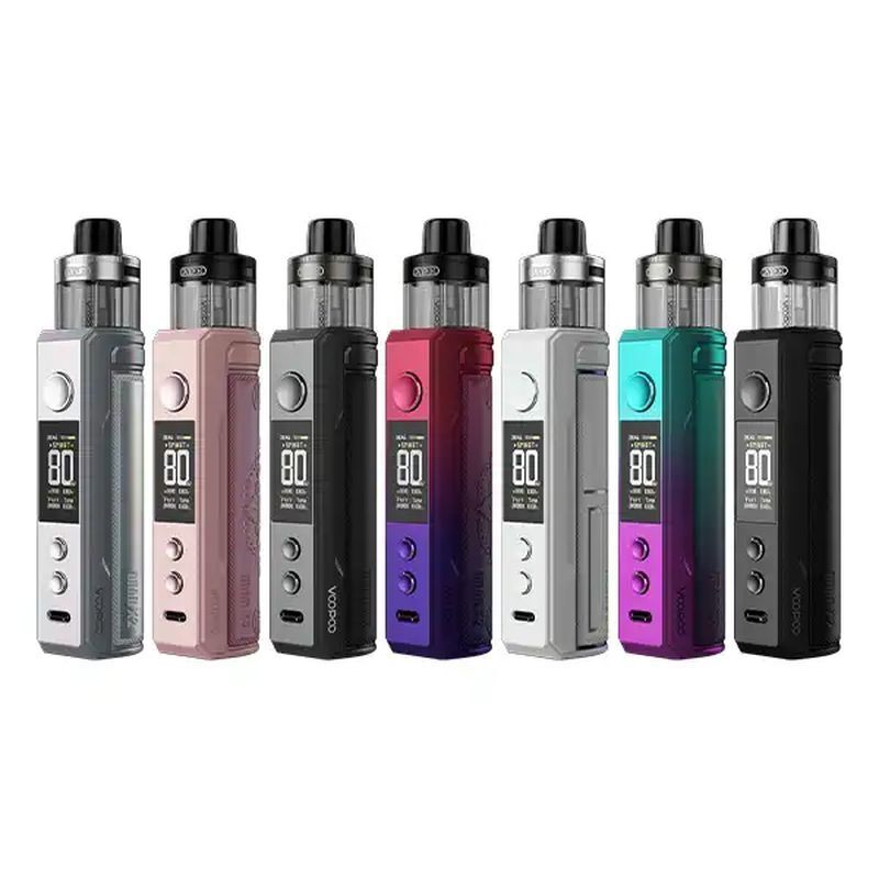 Voopoo Drag X2 Pod Kit Voopoo Drag X2 Pod Kit in acht Farben nebeneinander, mit Display und Text "80" sichtbar.
