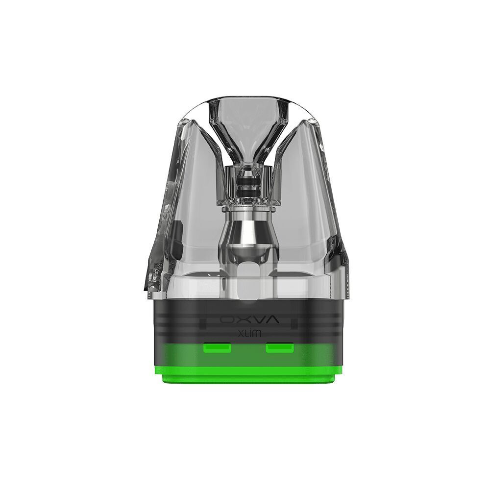 Oxva Xlim DNA Pods mit Coil - 1,2 Ohm Oxva Xlim DNA Pod mit Coil 1,2 Ohm, transparenter Kunststoff mit grünem Sockel, sichtbar geometrisches Inneres.