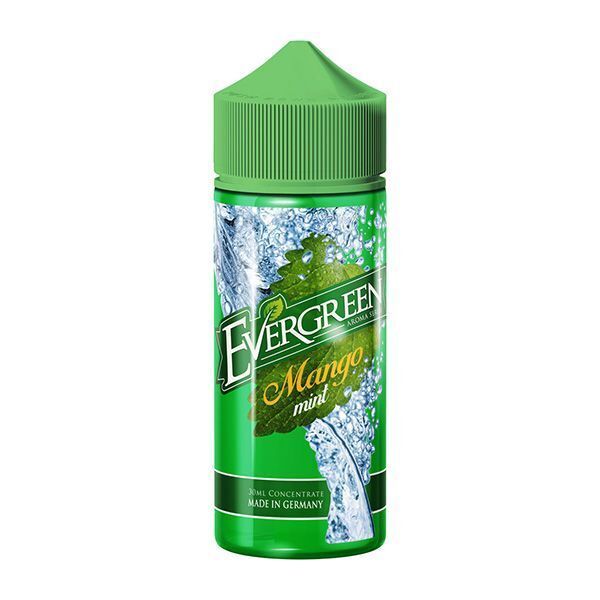 Aroma Mango Mint von Evergreen Evergreen Aroma Mango Mint Flasche mit grüner Kappe, Wasser- und Blätterdesign, 30ml, Made in Germany
