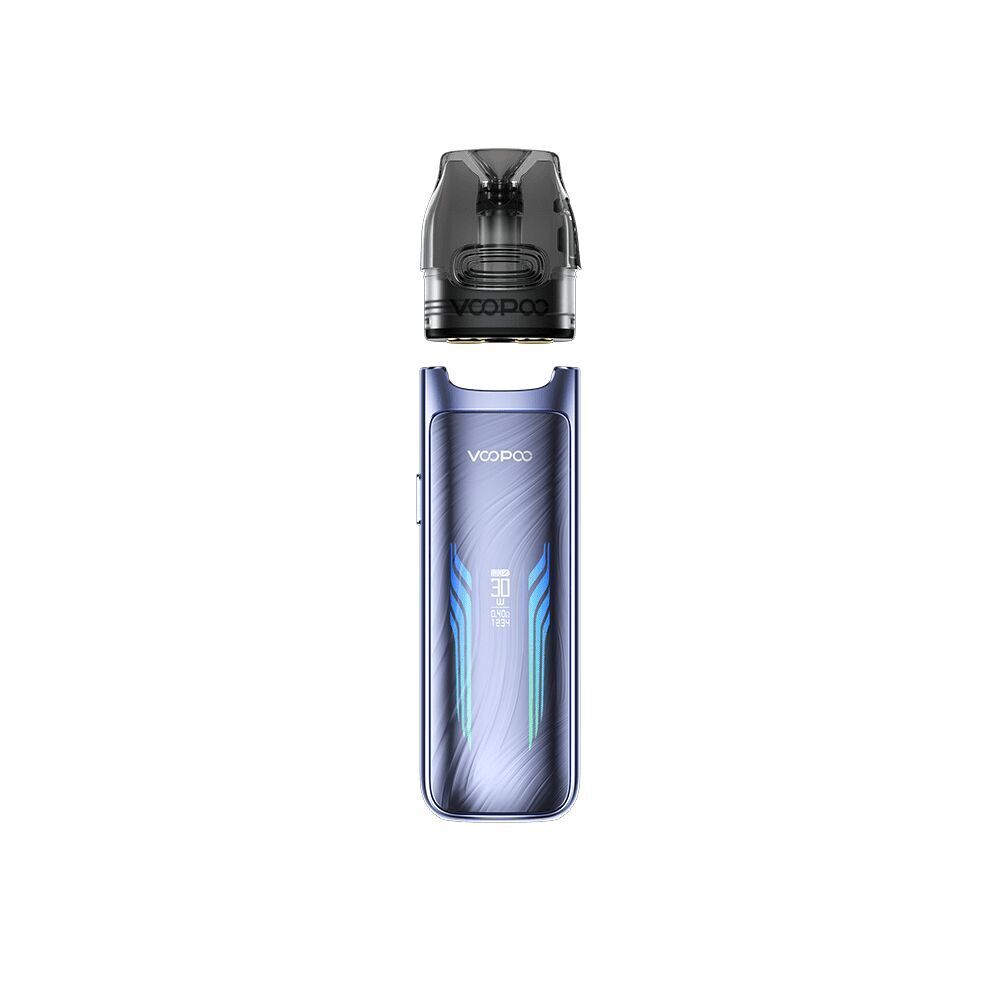 Voopoo VMATE Max Pod Kit in Fancy Purple mit glänzendem Design und schwarzem Pod, Markenname auf der Vorderseite sichtbar.